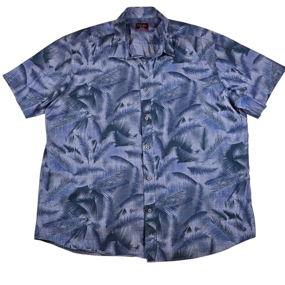 UNTUCKit Blue Palm Print Hawaiian Casual 100% Cotton Button Up Shirt Men's XXL